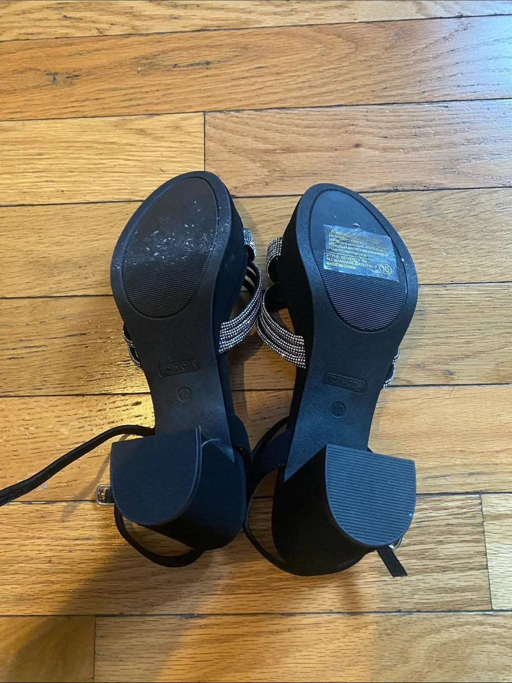 TOP Moda Black Heels with Silver Rhinestone Straps
